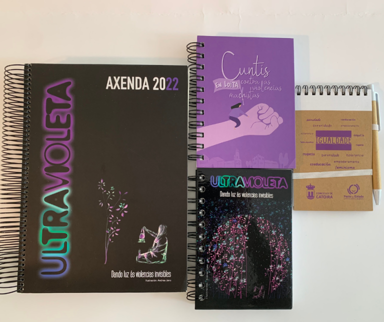 merchandising especializado sobre campañas de igualdad creadas por Crear Galicia